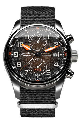 mechanical automatic black & orange with black NATO strap