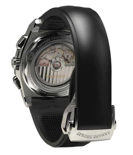mechanical automatic silvered watch with black rubber strap