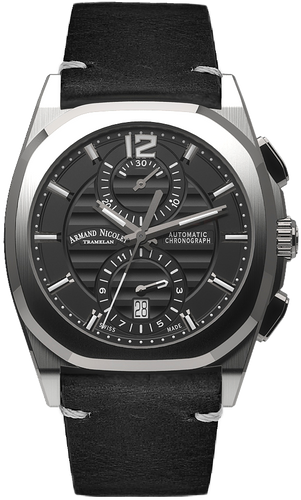 mechanical automatic black watch with black vintage calf strap