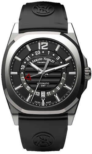 mechanical automatic black watch with black rubber strap