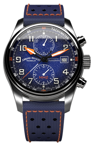 mechanical automatic blue & orange with blue canvas strap