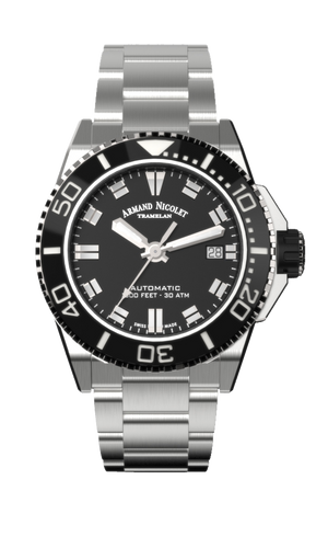 mechanical automatic black watch with stainless steel bracelet