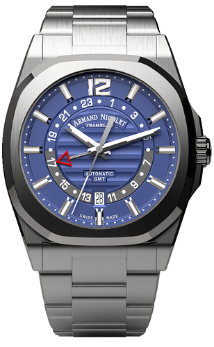 mechanical automatic blue watch with stainless steel bracelet