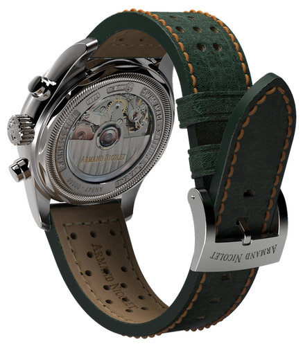 mechanical automatic green & orange with green leather strap