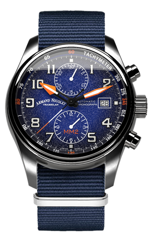 mechanical automatic blue & orange with blue NATO strap