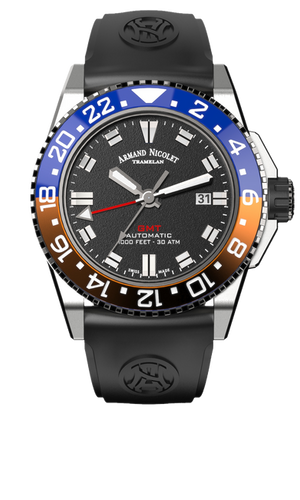 mechanical automatic GMT black watch with black rubber strap
