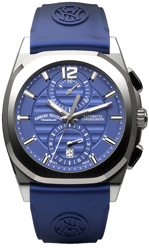 mechanical automatic blue watch with blue rubber strap
