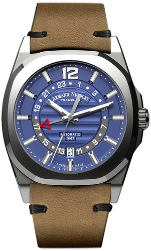 mechanical automatic blue watch with camel tone vintage calf strap