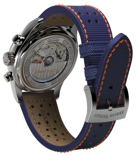 mechanical automatic blue & orange with blue canvas strap