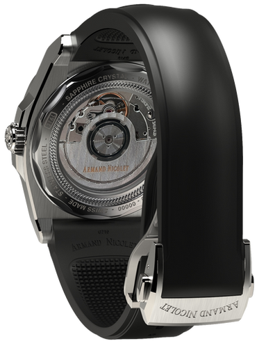 mechanical automatic grey watch with black rubber strap