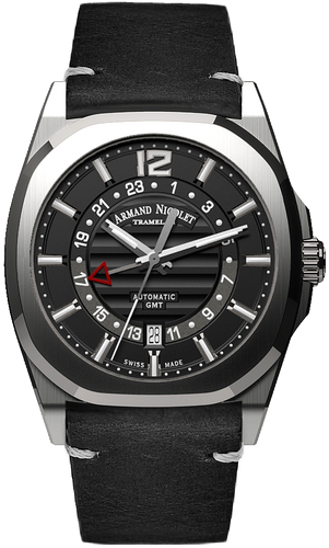 mechanical automagtic black watch with black vintage calf strap