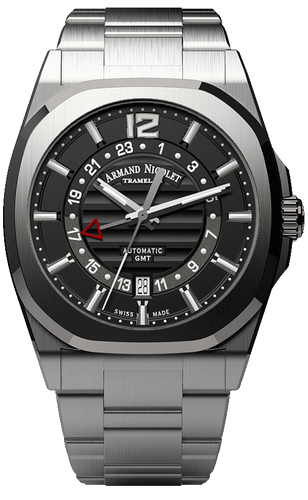mechanical automatic black watch with stainless steel bracelet