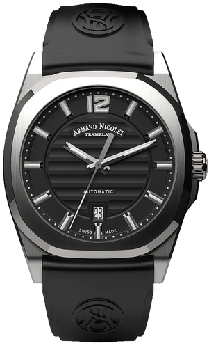 mechanical automatic black watch with black rubber strap