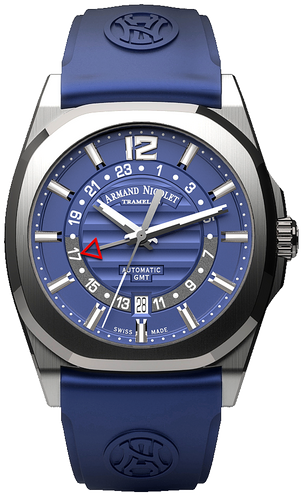 mechanical automatic blue watch with blue rubber strap
