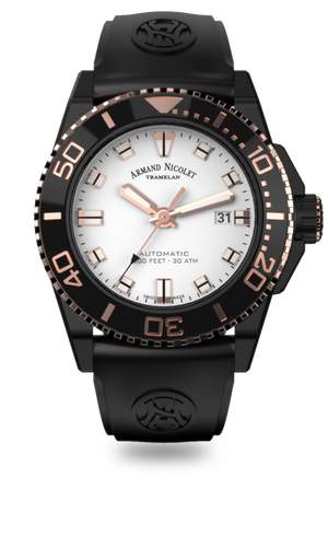 mechanical automatic white and rose gold color with black rubber strap