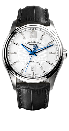 mechanical automatic white watch with black strap