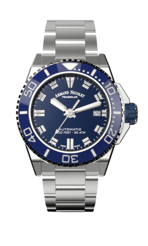 mechanical automatic blue watch with stainless steel bracelet