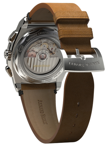 mechanical automatic blue watch with camel tone vintage calf strap