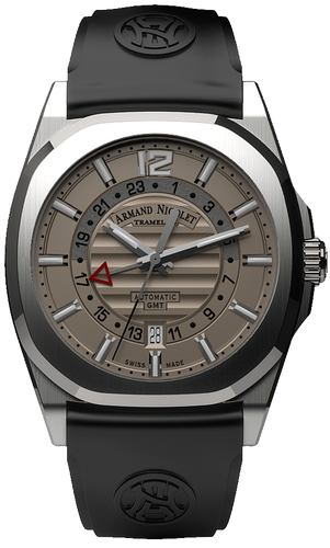 mechanical automatic grey watch with black rubber strap