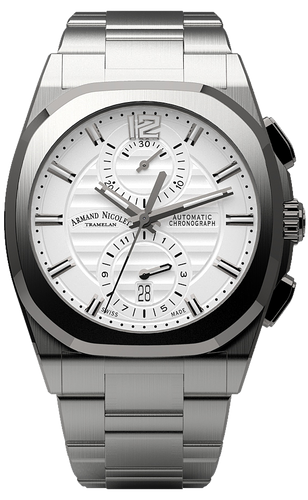 mechanical automatic silvered watch with stainless steel bracelet