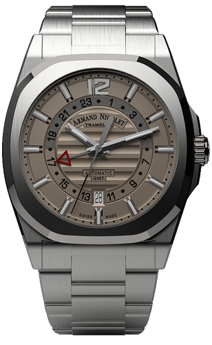 mechanical automatic grey watch with stainless steel bracelet