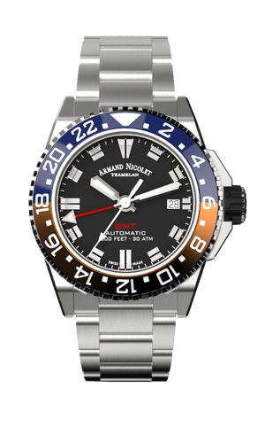 mechanical automatic black watch with stainless steel bracelet