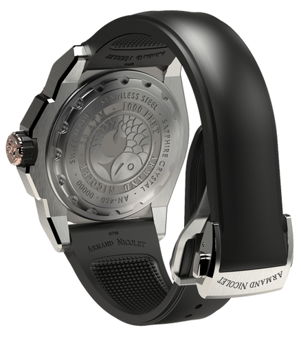 mechanical automatic white and rose gold color watch with black rubber strap