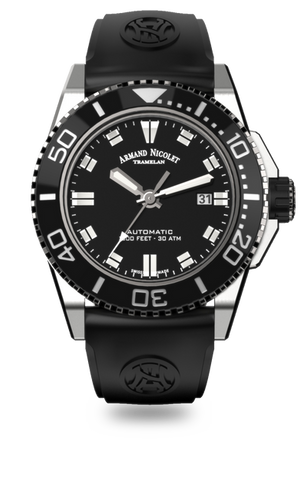 mechanical automatic black watch with black rubber strap