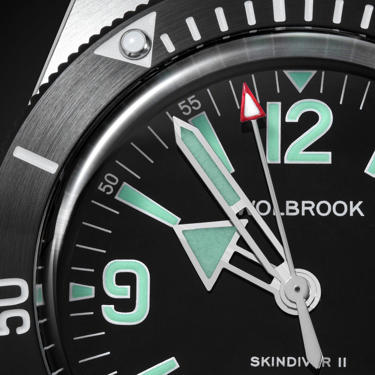 Skindiver II Automatic Dive Watch - Green Lum & Black Dial - Black "Tropic" Rubber Strap