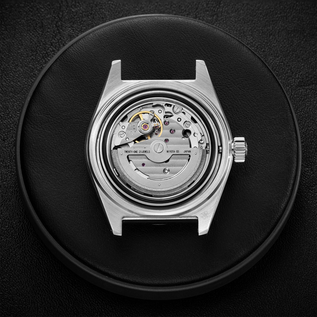 Outrider Automatic Watch – Black Vintage, No Date - Camel Leather Strap