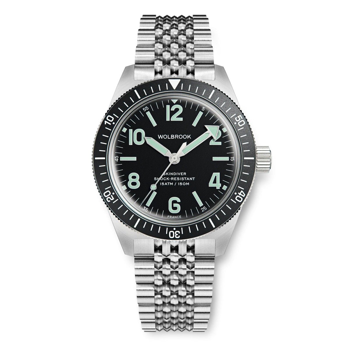 Skindiver Automatic Watch - Green Lum & Black Dial - Black "Tropic" Rubber Strap